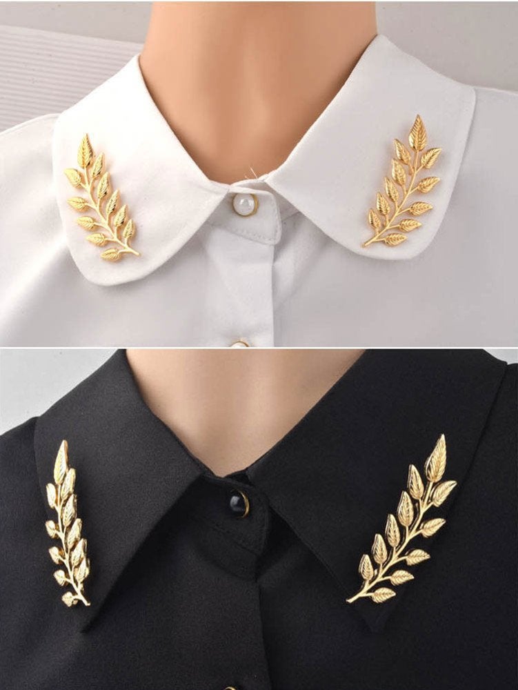 yueton?2 Pairs Metal Golden and Silver Leaves Brooch Suit Shirt Collar Decoration Parts - Image 5